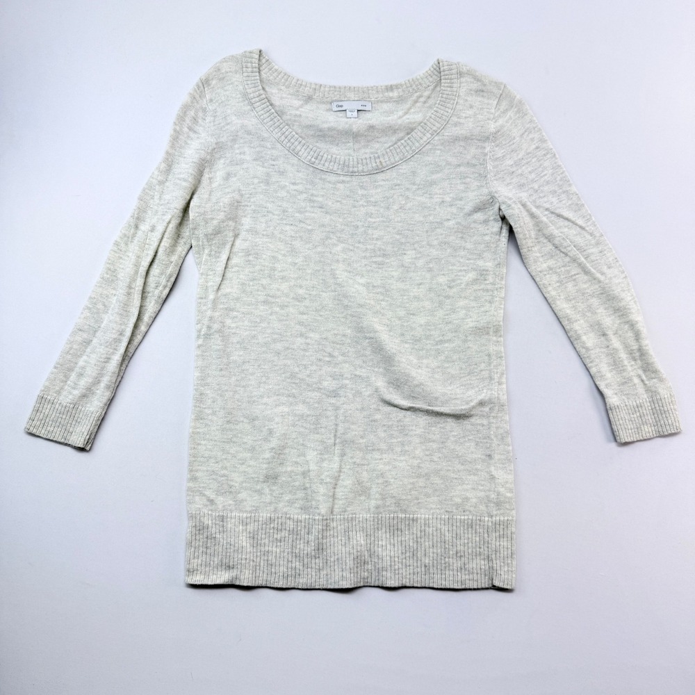 Gap Womens Heather Gray Scoop Neck 3/4 Sleeve Knit Sweater Size S